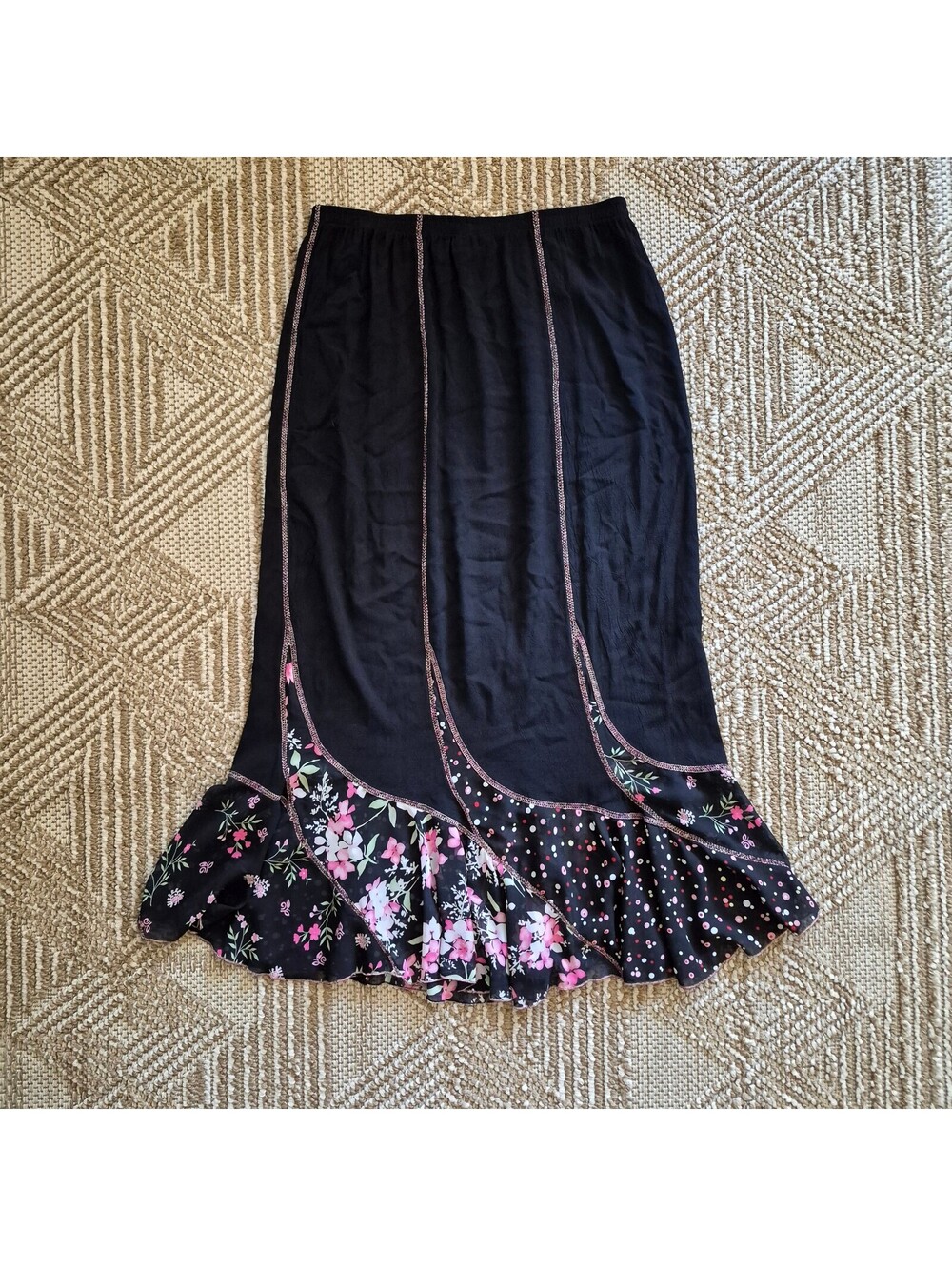 VTG Y2k Tommy n Loulou Whimsygoth Ruffle Pink Patchwork Midi Skirt XL
